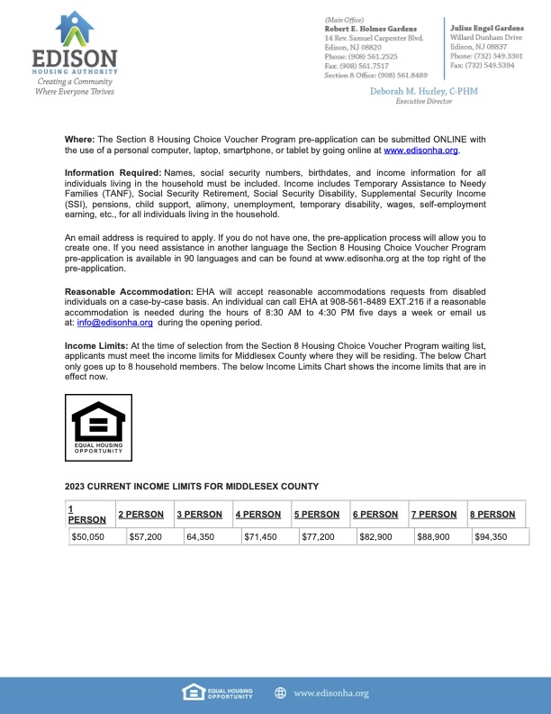 Edison Housing Authority Housing Subsidy Programs for Edison, NJ